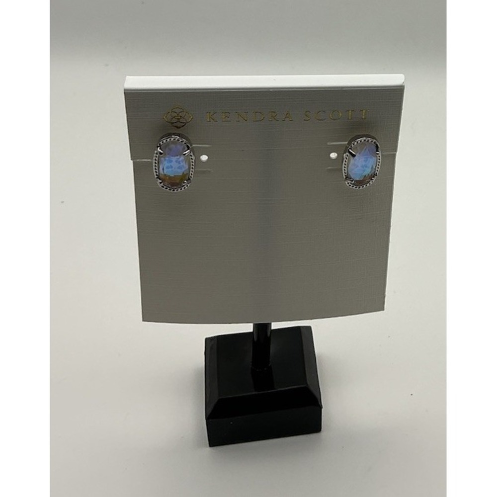 Kendra Scott Opal Stud Earrings Silver Tone Oval Iridescent Ellie Style